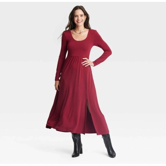 A New Day Women's Long Sleeve Knit Ballet Maxi Dress Burgundy Size Small - NEW! - Picture 1 of 13